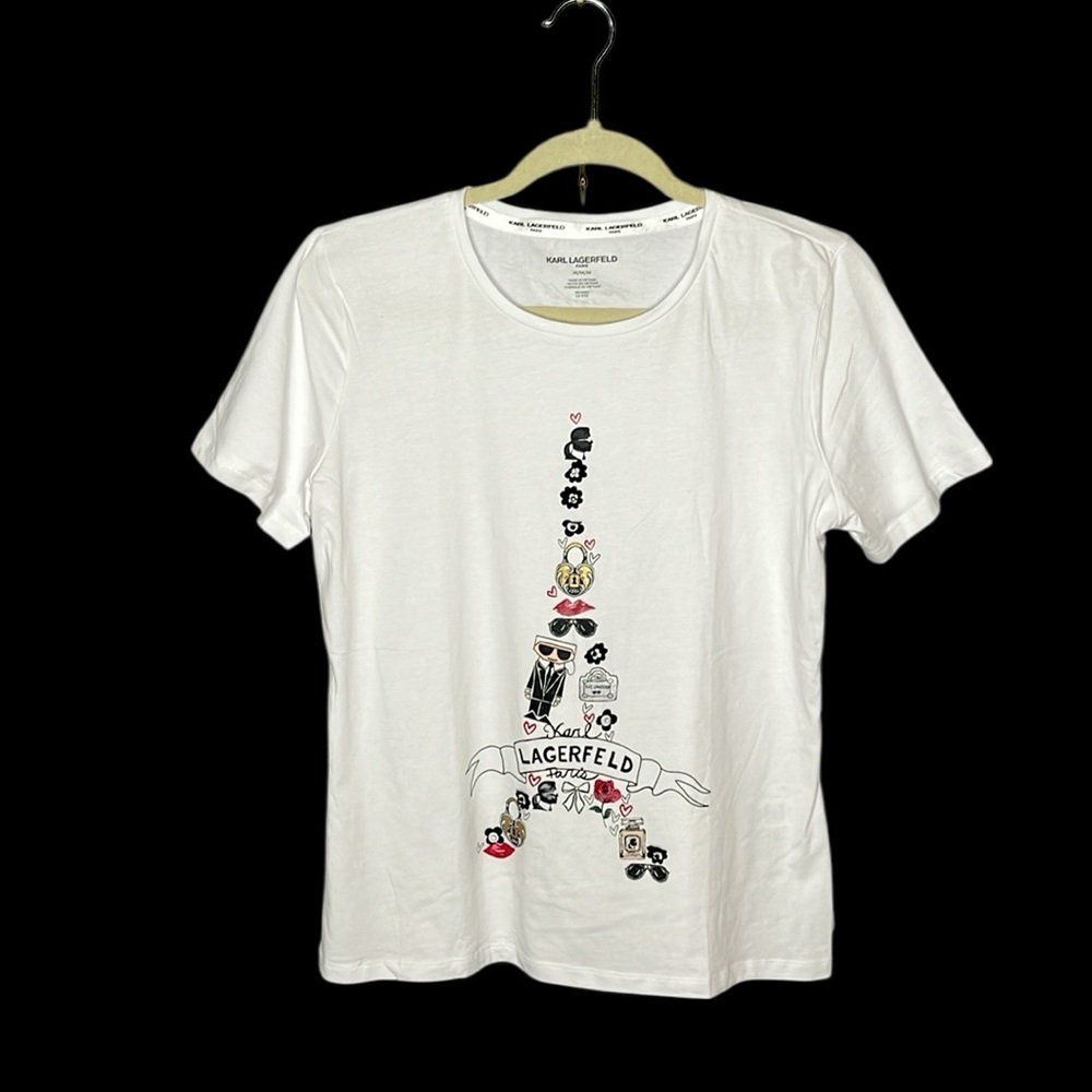 Karl Lagerfeld White Tee with Graphic Design Size Small